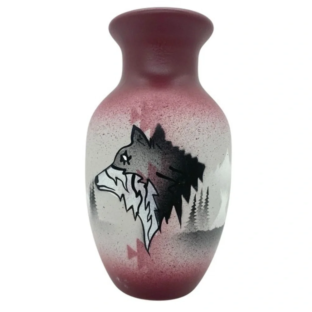 Cedar Mesa Native American Wolf Pottery Vase